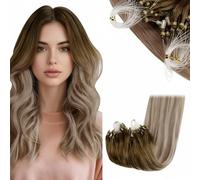 RUNATURE Micro Beads Hair Extensions Blonde Micro Ring Hair Extensions Real Human Hair 20inch Dark Brown Ombre Light Brown with Blonde 50g 1g/Strand #3/8/22