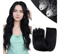 RUNATURE Micro Beads Hair Extensions Human Hair Black Micro Loop Hair Extensions Human Hair 24 Inch Remy Straight Cold Fusion 50g 50s 24 Inch #1