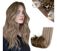 RUNATURE Micro Beads Hair Extensions Real Hair Blonde Balayage Micro Link Extensions Human Hair Ombre Brown Micro Loop Hair Extensions Real Human Hair 14 Inch 50g 1g/Strand