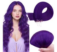 RUNATURE Micro Beads Hair Extensions Real Hair Purple Remy Micro Ring Hair Extensions Invisible Remy Straight Micro Hair 14 Inch 25g/25strands #Purple