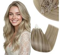 RUNATURE Micro Beads Hair Extensions Real Human Hair Blonde Micro Loop Hair Extensions Human Hair 24 Inch Remy Straight Highlight Light Brown Medium Blonde 50g 50s #p8/60