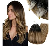 RUNATURE Micro Hair Extensions Human Hair Black Balayage Brown to Blonde Micro Beads Hair Extensions Brown Ombre Micro Ring Hair Extensions 12 Inch 40gram