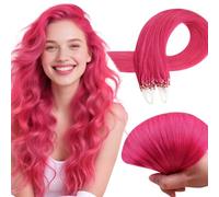 RUNATURE Micro Hair Extensions Real Human Hair Hot Pink Hair Extensions Micro Link Extensions Colored Human Hair Pink Micro Ring Hair Extensions 18 Inch 25 Gram