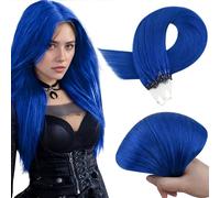 RUNATURE Micro Loop Extensions Blue Human Hair Micro Ring Hair Remy Micro Link Extensions Straight Hair 22 Inch 25gram