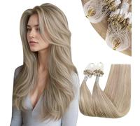 RUNATURE Micro Loop Hair Extensions Real Human Hair Highlight Honey Blonde Micro Hair Extensions Human Hair Blonde Micro Beads Hair 14 Inch 50 Gram #18p613