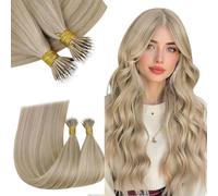 RUNATURE Nano Beads Hair Extensions Real Human Hair 14 Inch Blonde Highlights Golden Blonde Nano Hair Extensions Remy Straight for Daily Use Cold Fusion Hair 50s 50g #16/22