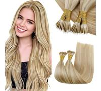 RUNATURE Nano Beads Hair Extensions Real Human Hair 16 Inch Nano Hair Extensions Highlight Honey Blonde Invisible Nano Ring Cold Fusion Hair 50s 50g #18/613