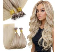 RUNATURE Nano Hair Extensions Real Human Hair 14 inch Blonde Ombre Nano Ring Hair Extensions Invisible Straight Remy Soft Hair 50g 50s 14 Inch #18/22/60