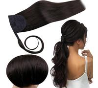 RUNATURE Ponytail Extension Black Human Hair 22 Inch Ponytail Extension Real Hair Off Black Clip in Ponytail Hair Extensions Human Hair Straight 80 Gram