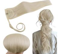 RUNATURE Ponytail Extensions Human Hair Blonde 18 Inch Ponytail Hair Extensions Platinum Blonde Human Hair Ponytail Wrap Around Ponytail Hair Extensions 80 Gram