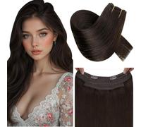 RUNATURE Secret Wire Hair Extensions Human Hair Brown Invisible Wire Fish Line Hair Extensions Straight Brown Real Human Hair 18 Inch 80g #2