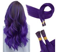 RUNATURE Stick I Tip Hair Extensions Human Hair Purple PreBonded Keratin I tip Extensions Purple Hair16 Inch 20Gram