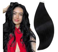 RUNATURE Tape Hair Extensions Black Tape in Human Hair Extensions Natural Black Invisible Remy Straight Tape Hair 12 Inch Pieces/30g #1B
