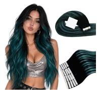 RUNATURE Tape in Hair Extensions Human Hair 20in Teal Ombre 50g #1B/Teal