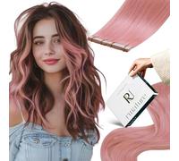 RUNATURE Tape in Hair Extensions Human Hair Colored Light Pink Hair Extensions Pink Tape Human Hair 16 Inch 25 Gram