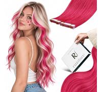 RUNATURE Tape in Hair Extensions Real Human Hair 12in Hot Pink