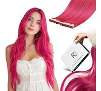 RUNATURE Tape in Hair Extensions Real Human Hair 22 Inch HotPink Tape Extensions Human Hair HotPink Colored Tape Extensions 25 Gram