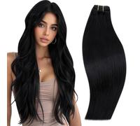 RUNATURE Weft Hair Extensions Real Human Hair 12 Inch Black Sew in Straight Remy Invisible Double Weft Extensions hair 70 Gram #1