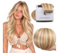 RUNATURE Weft Hair Extensions Real Human Hair 14in Blonde Highlight #18AP60