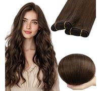 RUNATURE Weft Hair Extensions Real Human Hair Brown Sew in Hair Extensions 24 Inch Full Head Straight Remy Brown Invisible Double Weft Weave 100g/Pack #4