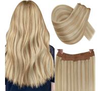RUNATURE Wire Hair Extensions Real Human Hair Ash Blonde Highlight 16in 80g