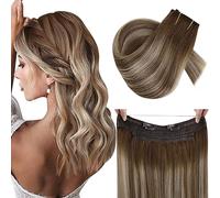 RUNATURE Wire Hair Extensions Real Human Hair Blonde Ombre Wire in Hair Blonde Balayage Invisible Wire Human Extension Straight 18 Inch 80 Gram #3/8/22
