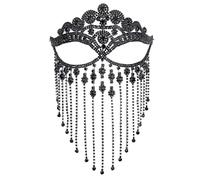 RUNBFUUY Sexy Tassel Mask Chain for Women Fringe Masquerade Black Head Chain Rhinestone Face Jewelry for Halloween Party Cosplay Belly Dance
