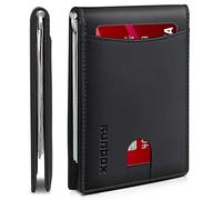 RUNBOX Genuine Leather Slim Wallet for Men RFID Blocking Bifold Minimalist Front Pocket Mens Wallet with Money Clip Thin Gift Box, Matte Black-6 slots, Classic
