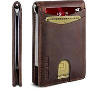 RUNBOX Genuine Leather Wallet for Men 12 Cards Slim Money Clip Mens Wallet Bifold Rfid Blocking with 2 ID Windows Card Holder Wallet with Gift Box, Texas Brown, 4.8 x 3.6 x 0.6 inches, Minimalist