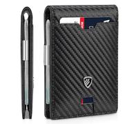 RUNBOX Mens Slim Wallet with Money Clip RFID Blocking Bifold Credit Card Holder for Men with Gift Box, Carbon Black, Minimalist