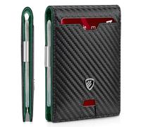 RUNBOX Mens Slim Wallet with Money Clip RFID Blocking Bifold Credit Card Holder for Men with Gift Box, Carbon black Green