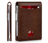 RUNBOX Money Clip Slim Wallets for Men RFID Blocking 11 Card Holder Minimalist Small Leather Bifold Men's Front Pocket Wallet Gift Box, Melted Chocolate