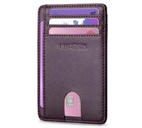 RUNBOX Slim Card Holder Wallet for Men Leather Minimalist RFID Blocking Front Pocket Women Gift Box, 16-Purple Plums