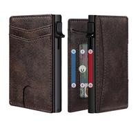 RUNBOX Slim Card Wallet for Men with ID Window - Minimalist RFID Wallet, Pop-Up Function, Ultra Thin Design, Metal Business Card Case Holds 8+ Cards, Gifts for Men, Men's Accessories, Gunmetal