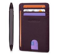 RUNBOX Slim Minimalist Front Pocket RFID Blocking Leather Wallets for Men and Women Card Holder Wallets Gifts for men, 16-Purple Plums