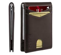 RUNBOX Slim Money Clip Wallets for Men RFID Blocking 8 Card Holder Minimalist Small Thin Carbon Leather Bifold Mens Front Pocket Wallet Gift Box, A Melted Chocolate, Minimalist