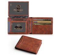 RUNBOX Slim Wallet for Men 15 Slots Ultra Large Capacity RFID Blocking Bifold Credit Card Holder with 2 ID Window, Retro Red Brown, Medium, Wallet for Men