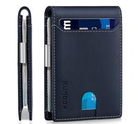 RUNBOX Slim Wallets for Men - Leather Money Clip Mens Wallet - RFID Blocking Front Pocket Bifold Wallet - Thin Credit Card Holder with Gift Box, Imperial Blue