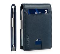 RUNBOX Slim Wallets for Men - Leather Money Clip Mens Wallet - RFID Blocking Front Pocket Bifold Wallet - Thin Credit Card Holder with Gift Box, Natural texture-Tibetan Blue, M, Modern