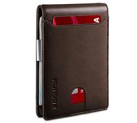 RUNBOX Slim Wallets for Men - Leather Money Clip Mens Wallet - RFID Blocking Front Pocket Bifold Wallet - Thin Credit Card Holder with Gift Box, Chocolate, M, Minimalist