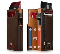 RUNBOX Wallet for Men 9-13 Cards RFID Blocking Aluminum Pop Up Card Holder with ID Window & Stretchable Cash Slot - Minimalist Smart Mens Wallet, Gifts for Men, Coffee + Brown