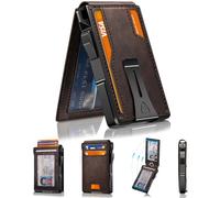 RUNBOX Wallet for Men, Mens Minimalist Wallet Holds 14 Cards, Compact Pop Up Wallet with Dual ID Windows & Money Clip, RFID Blocking Flip Up Card Holder, Metal Aluminum Credit Card Case Bifold Wallet