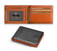 RUNBOX Wallet for Men Slim Credit Card Holder Leather RFID Blocking Small Thin Men's Wallet Bifold Minimalist Front Pocket Large Capacity Gift Box, Carbon Black N Orange(one-pocket), Minimalist