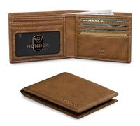 RUNBOX Wallet for Men Slim Credit Card Holder Leather RFID Blocking Small Thin Men's Wallet Bifold Minimalist Front Pocket Large Capacity Gift Box, Bicolor Crazy Horse Brown, Minimalist
