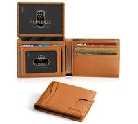RUNBOX Wallet for Men Slim Rfid Leather 2 ID Window With Gift Box, A Brown