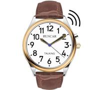RUNCAR American English Talking Watch Speaks Clear and Loud Time, Date and Alarm Time,Large and Clear Voice Men's Talking Watch for Senior,Visually impaired or Blind People, Brown