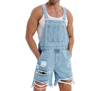 Runcati Dungarees Men's Denim Shorts Cotton Summer Bib Overall Jeans Suit, blue, XXL