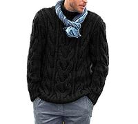 Runcati Knitted Mens Jumper Cable Knit Sweater Long Sleeve Ribbed High Neck Winter Pullover Thick Knitwear, Black, M