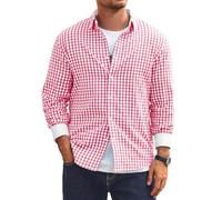 Runcati Men's Checked Long Sleeve Casual Shirt Regular Fit Traditional Shirt Oktoberfest Button Down Shirts Non-Iron Casual Shirt, pink, M