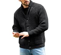 Runcati Men's Chunky Knit Cardigan Casual Shawl Collar Long Sleeve Button Down Knitted Jumper Tops, black, XXL